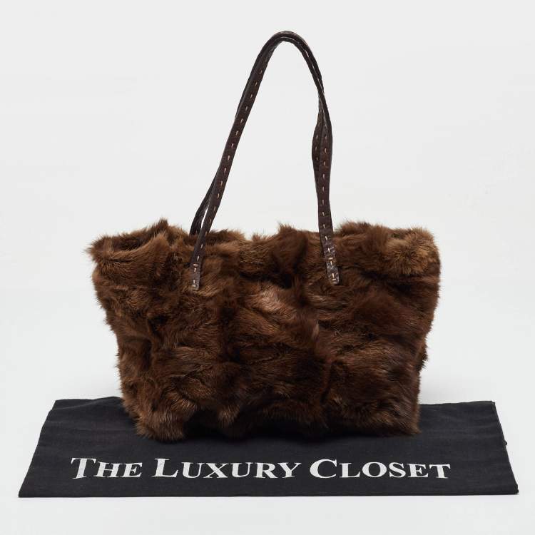 Pre Owned Fendi Brown Mink Fur and Leather Selleria Tote
