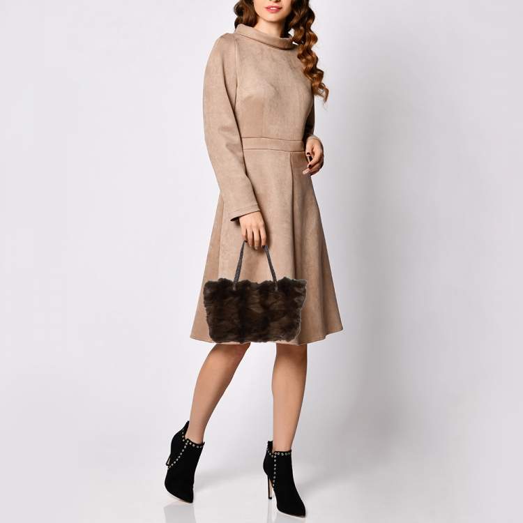 Pre Owned Fendi Brown Mink Fur and Leather Selleria Tote