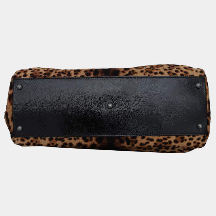 Pre Owned Fendi Brown Leopard-Print Calf Hair Large Peekaboo Bag
