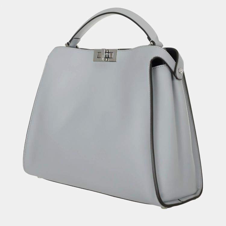Pre Owned Fendi Light Blue Leather New Large Peekaboo Bag