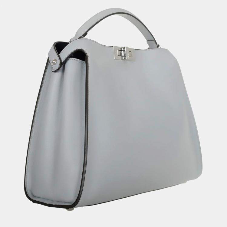 Pre Owned Fendi Light Blue Leather New Large Peekaboo Bag