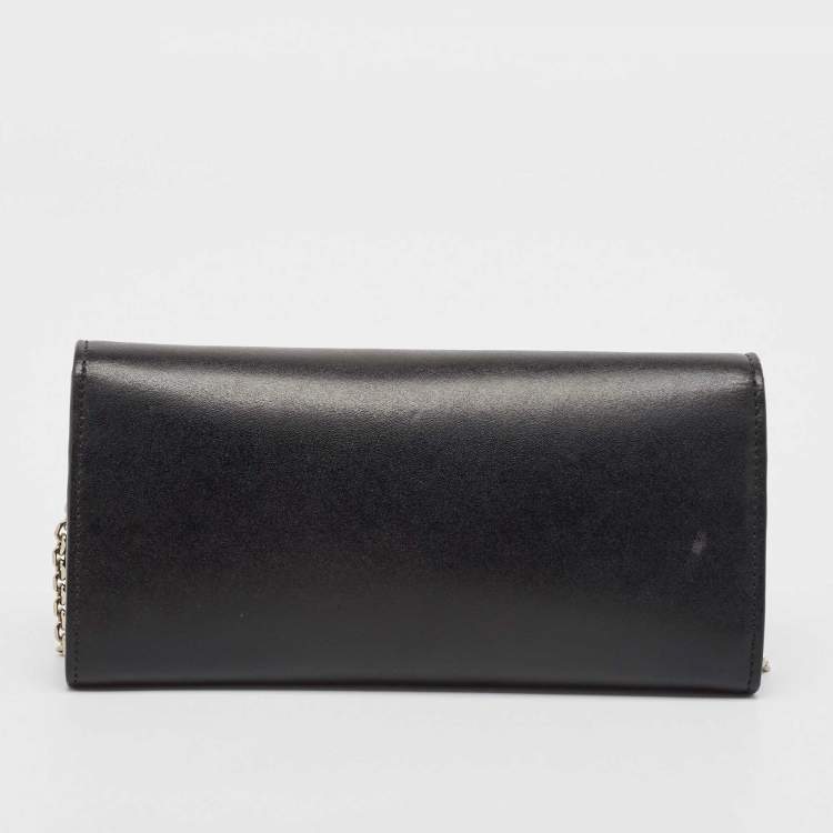 Pre Owned Fendi Black Leather Rainbow Stud Flap Wallet on Chain