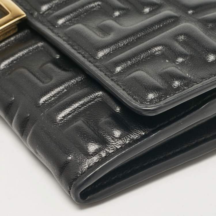 Pre Owned Fendi Black FF Leather Baguette Continental Chain Wallet