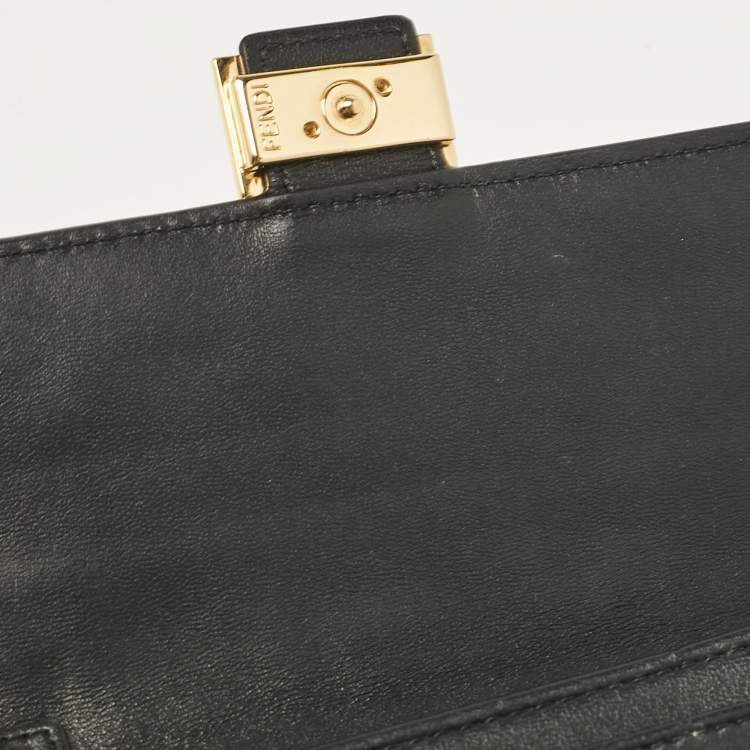 Pre Owned Fendi Black FF Leather Baguette Continental Chain Wallet