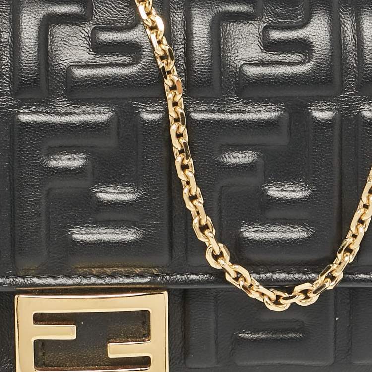 Pre Owned Fendi Black FF Leather Baguette Continental Chain Wallet