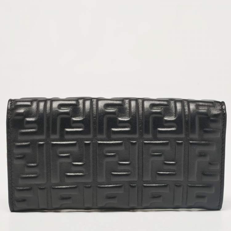 Pre Owned Fendi Black FF Leather Baguette Continental Chain Wallet