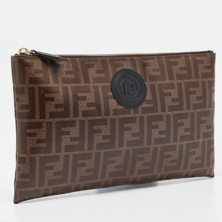 Pre Owned Fendi Tobacco Zucca Coated Canvas FFreedom Pouch