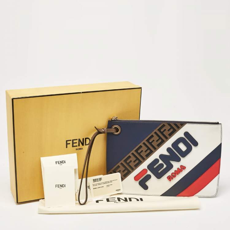 Pre Owned Fendi X Fila Multicolor Leather Logo Mania Wristlet Pouch