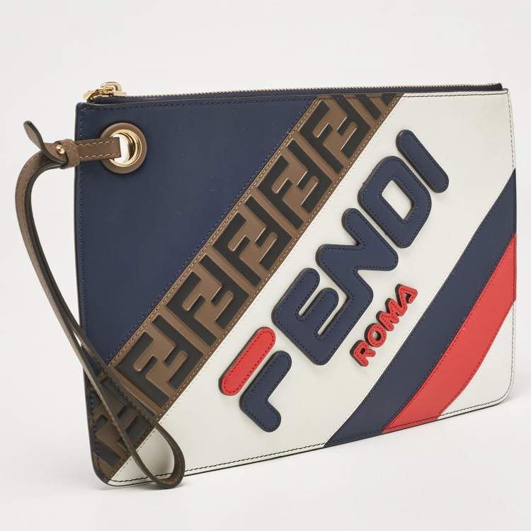 Pre Owned Fendi X Fila Multicolor Leather Logo Mania Wristlet Pouch