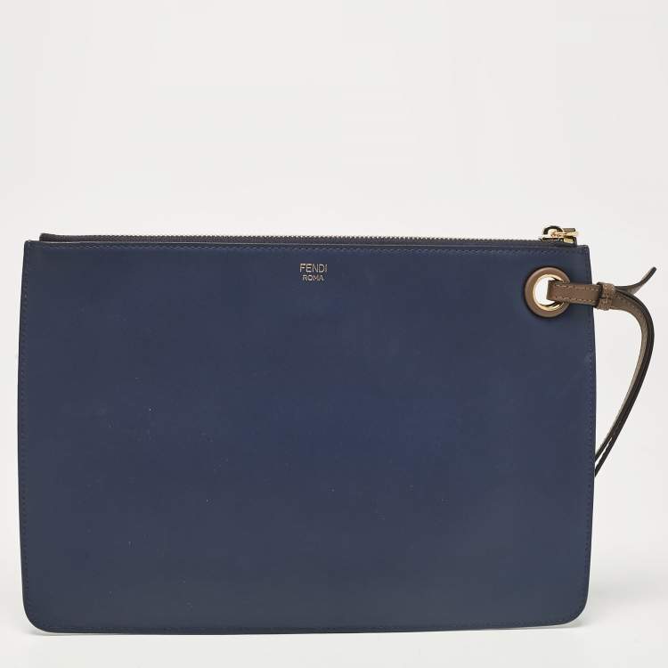 Pre Owned Fendi X Fila Multicolor Leather Logo Mania Wristlet Pouch
