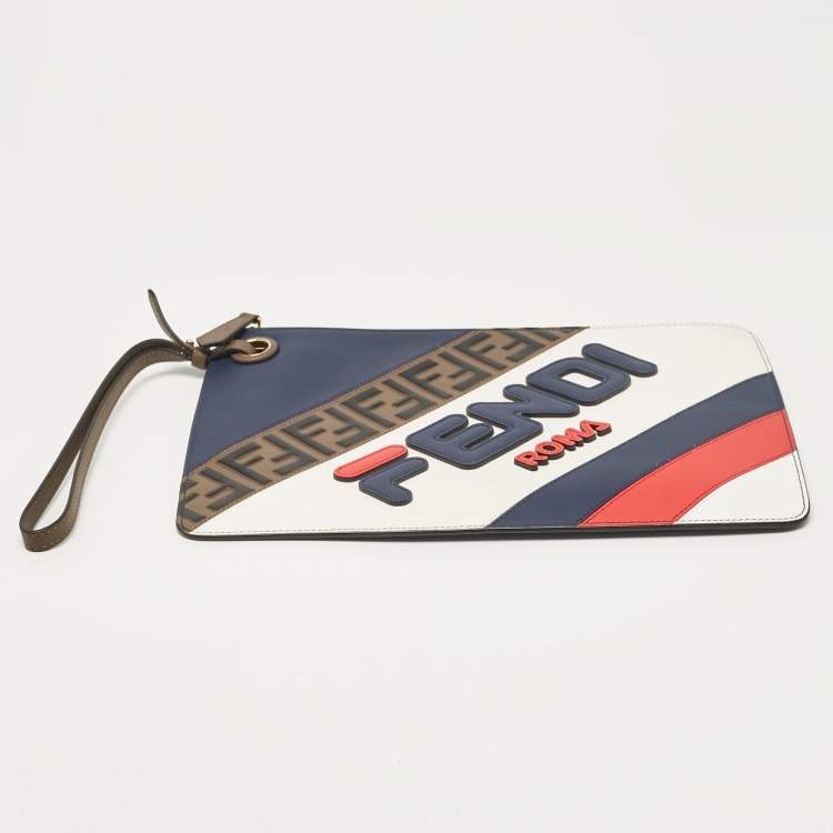 Pre Owned Fendi X Fila Multicolor Leather Logo Mania Wristlet Pouch