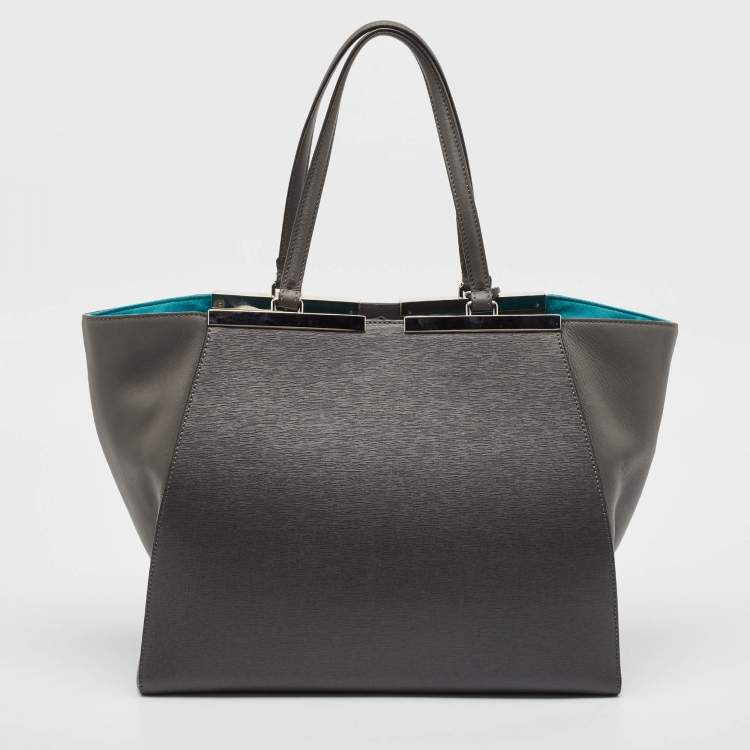 Pre Owned Fendi Grey Leather Large 2Jours Tote