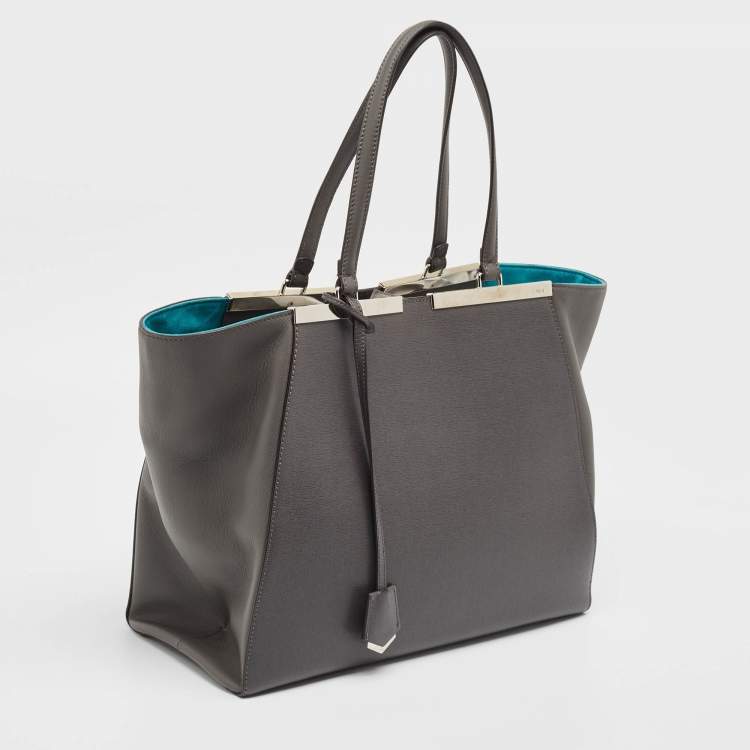 Pre Owned Fendi Grey Leather Large 2Jours Tote