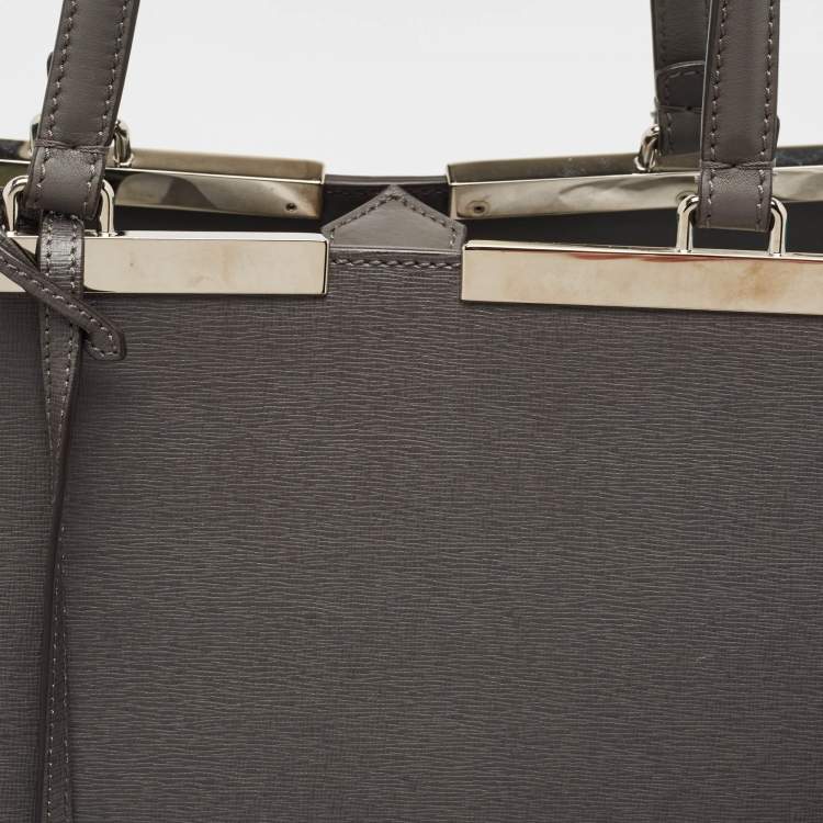 Pre Owned Fendi Grey Leather Large 2Jours Tote