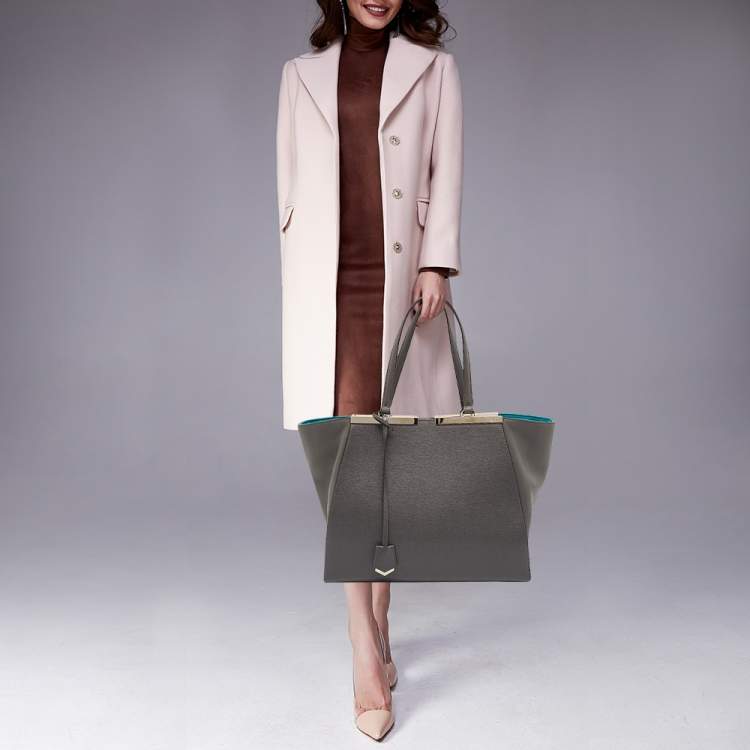 Pre Owned Fendi Grey Leather Large 2Jours Tote