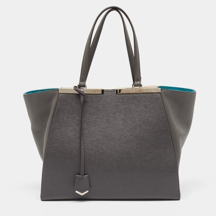 Pre Owned Fendi Grey Leather Large 2Jours Tote