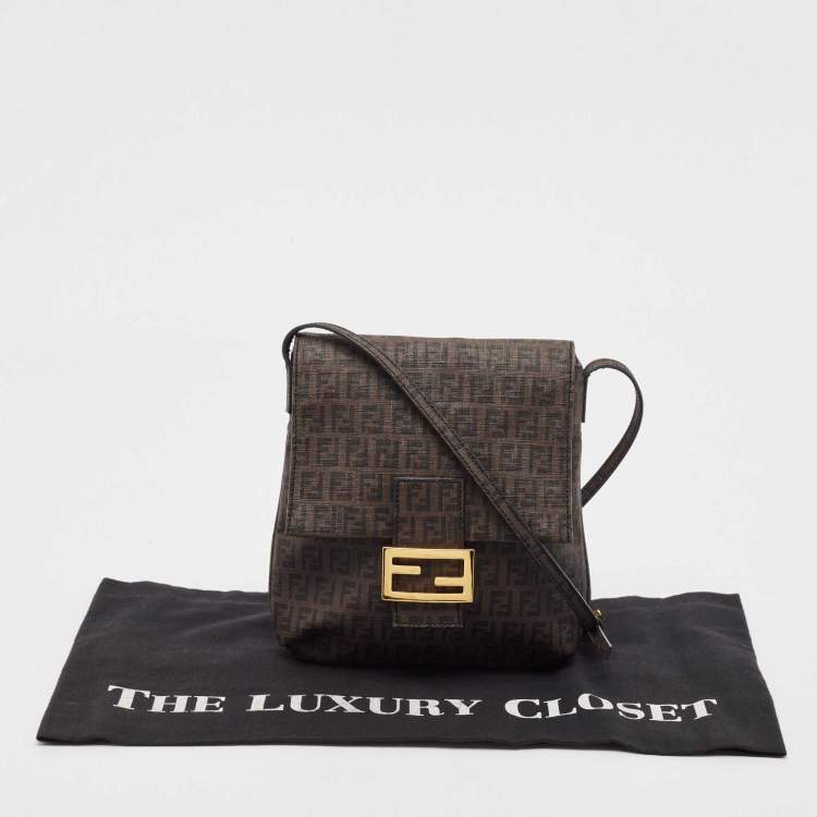 Pre Owned Fendi Tobacco Zucchino Coated Canvas Flap Messenger Bag