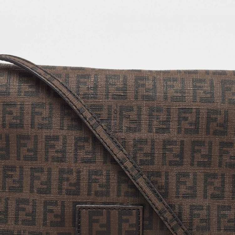 Pre Owned Fendi Tobacco Zucchino Coated Canvas Flap Messenger Bag