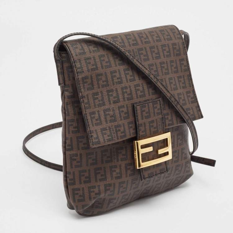 Pre Owned Fendi Tobacco Zucchino Coated Canvas Flap Messenger Bag