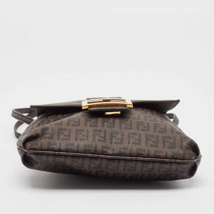 Pre Owned Fendi Tobacco Zucchino Coated Canvas Flap Messenger Bag