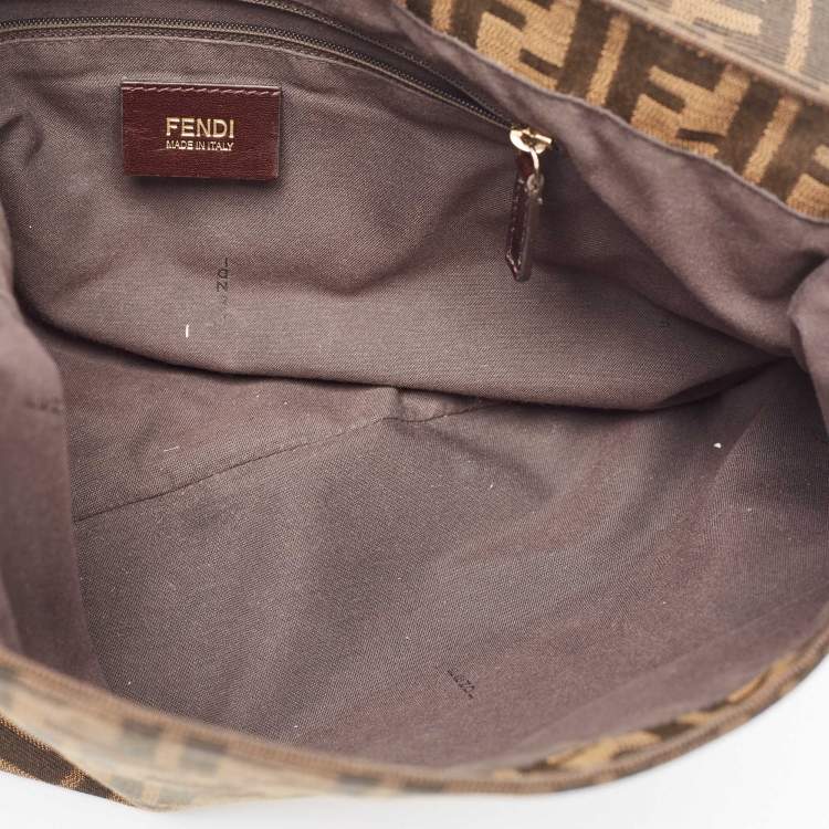 Pre Owned Fendi Tobacco Zucca Canvas and Patent Leather Large Mia Flap Bag