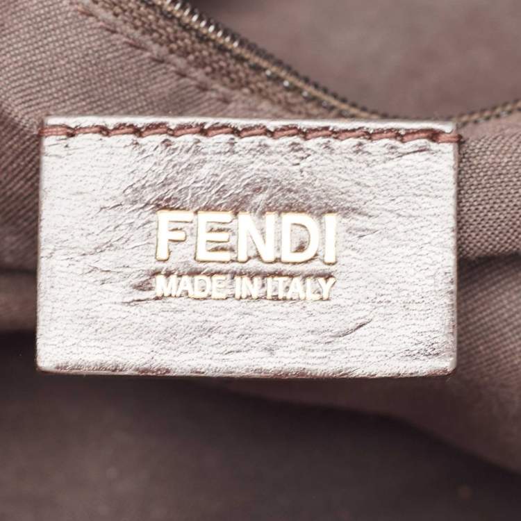 Pre Owned Fendi Tobacco Zucca Canvas and Patent Leather Large Mia Flap Bag