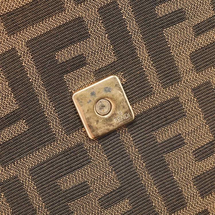 Pre Owned Fendi Tobacco Zucca Canvas and Patent Leather Large Mia Flap Bag