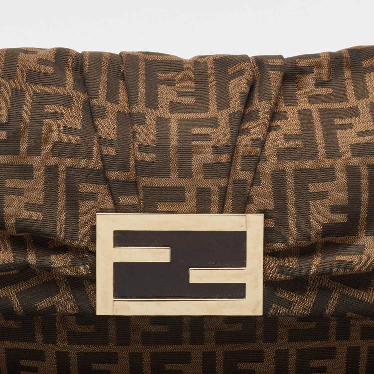 Pre Owned Fendi Tobacco Zucca Canvas and Patent Leather Large Mia Flap Bag