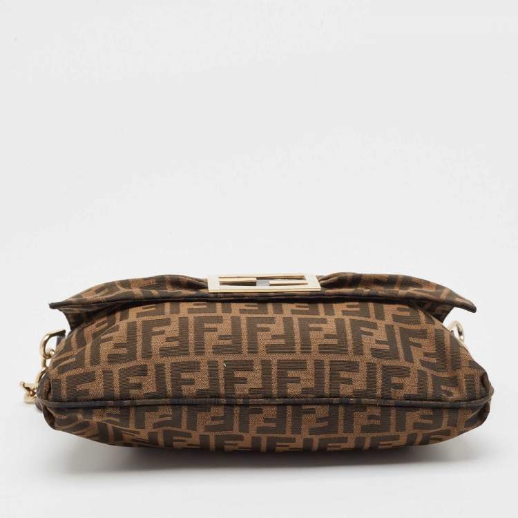 Pre Owned Fendi Tobacco Zucca Canvas and Patent Leather Large Mia Flap Bag