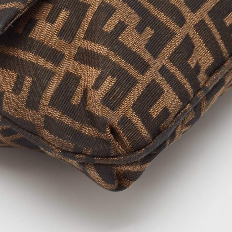 Pre Owned Fendi Tobacco Zucca Canvas and Patent Leather Large Mia Flap Bag