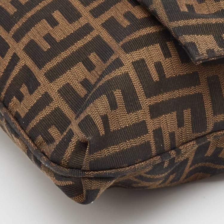 Pre Owned Fendi Tobacco Zucca Canvas and Patent Leather Large Mia Flap Bag
