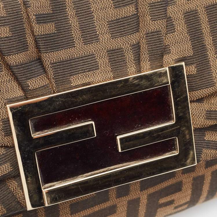 Pre Owned Fendi Tobacco Zucca Canvas and Patent Leather Large Mia Flap Bag