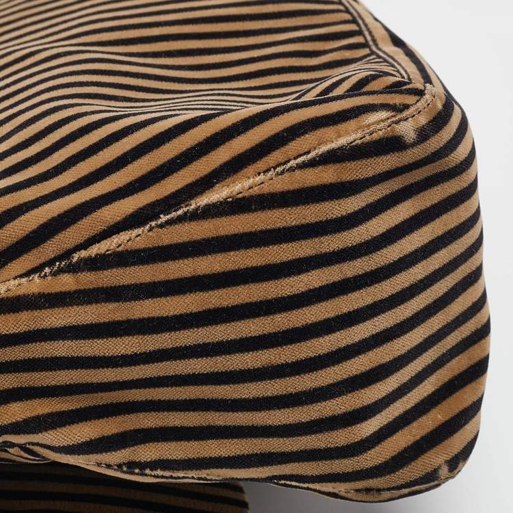Pre Owned Fendi Brown/Black Stripe Velvet and Leather Mama Shoulder Bag
