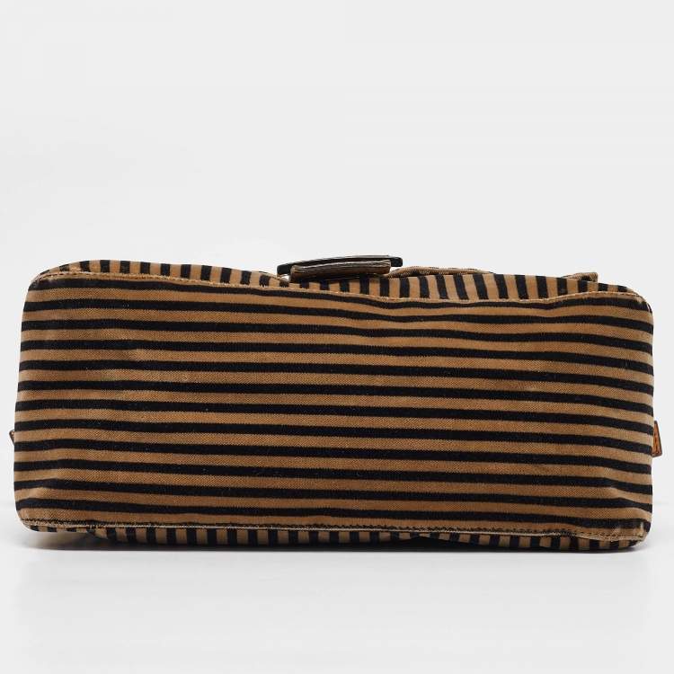 Pre Owned Fendi Brown/Black Stripe Velvet and Leather Mama Shoulder Bag