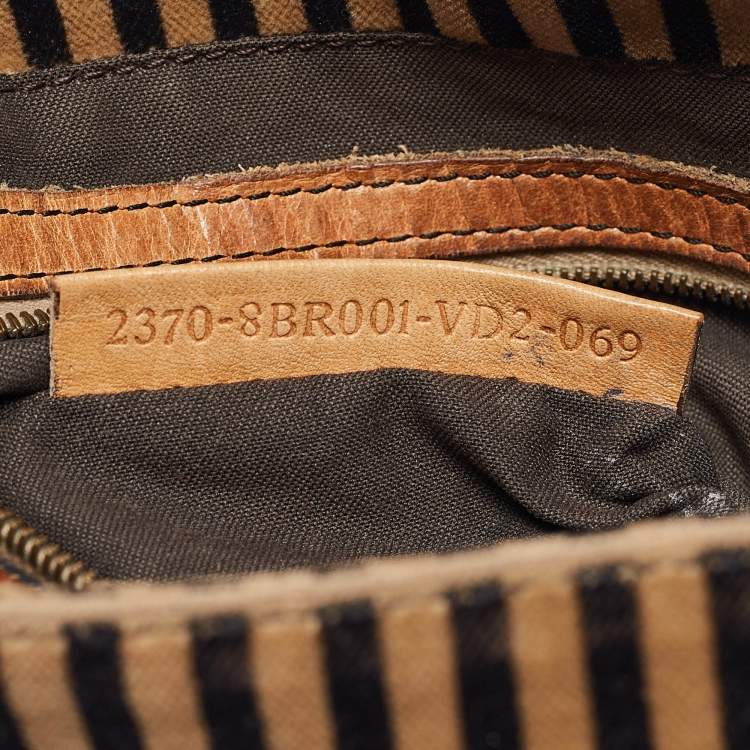 Pre Owned Fendi Brown/Black Stripe Velvet and Leather Mama Shoulder Bag
