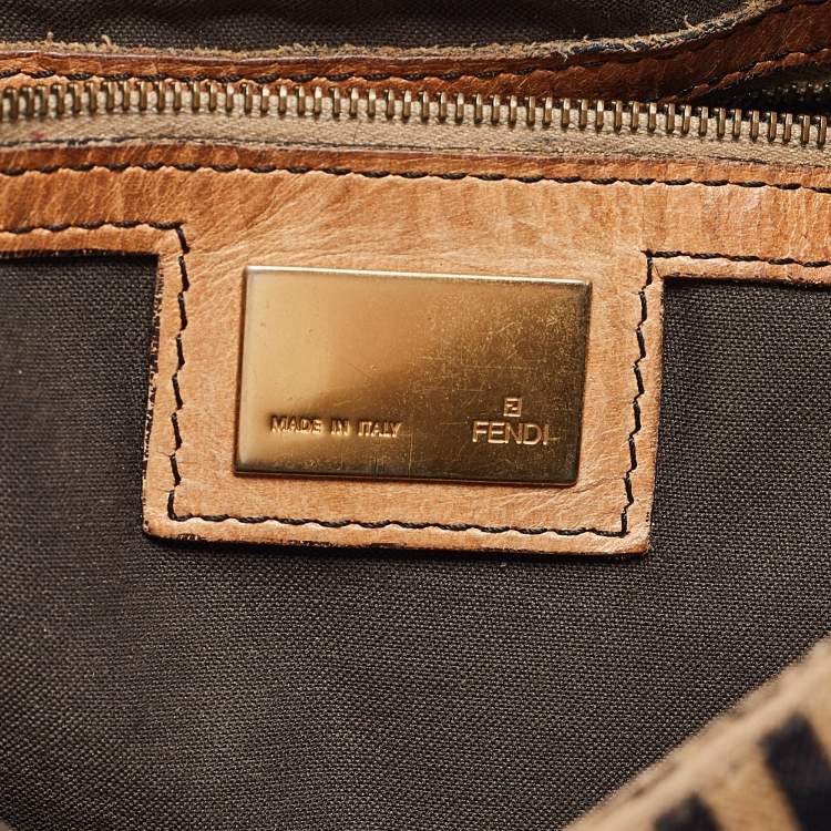 Pre Owned Fendi Brown/Black Stripe Velvet and Leather Mama Shoulder Bag
