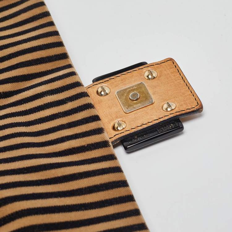 Pre Owned Fendi Brown/Black Stripe Velvet and Leather Mama Shoulder Bag