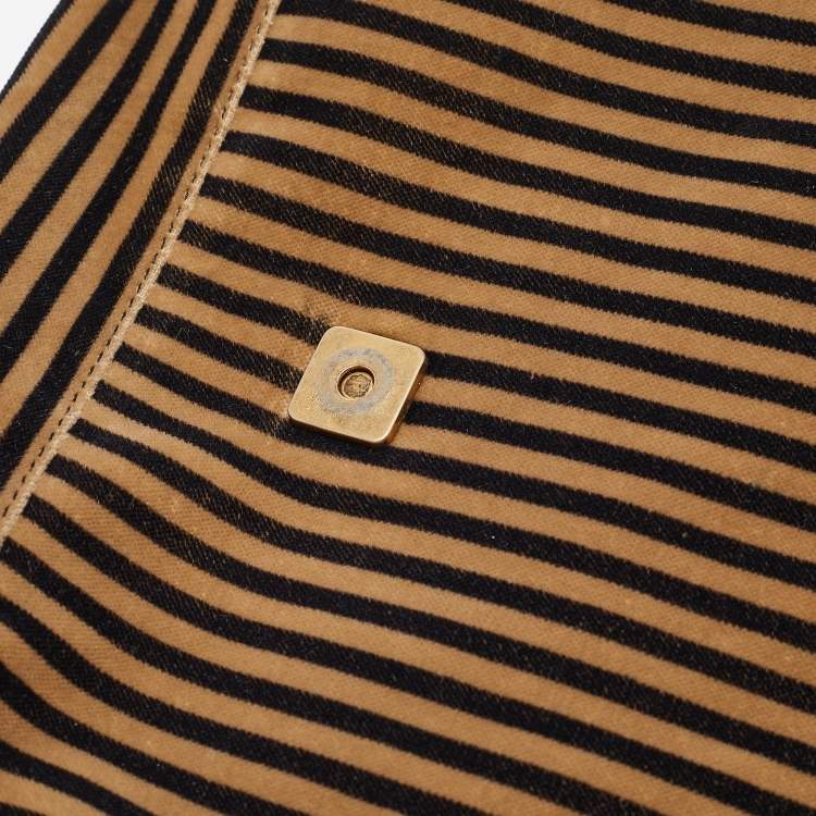 Pre Owned Fendi Brown/Black Stripe Velvet and Leather Mama Shoulder Bag