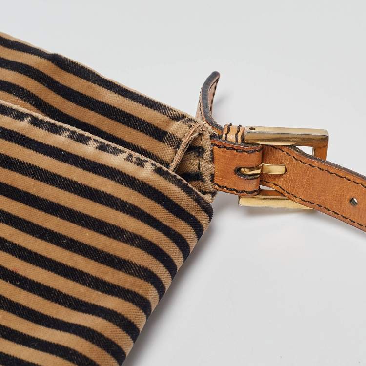 Pre Owned Fendi Brown/Black Stripe Velvet and Leather Mama Shoulder Bag