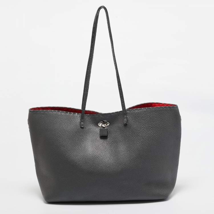 Pre Owned Fendi Grey Selleria Leather Medium Carla Tote