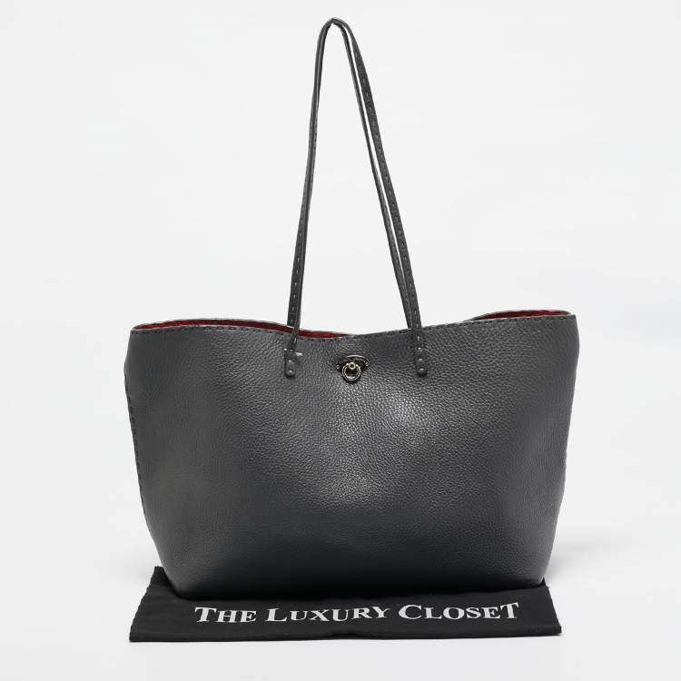 Pre Owned Fendi Grey Selleria Leather Medium Carla Tote