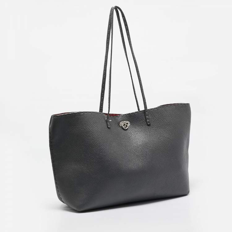 Pre Owned Fendi Grey Selleria Leather Medium Carla Tote