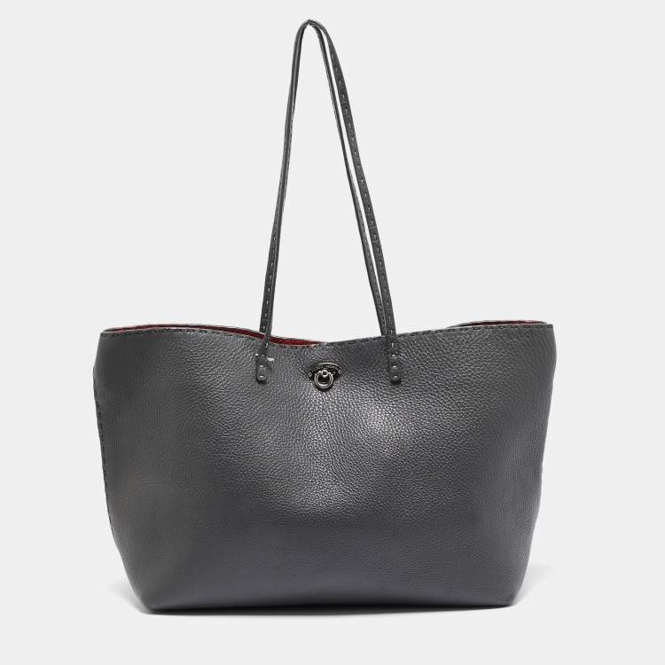 Pre Owned Fendi Grey Selleria Leather Medium Carla Tote