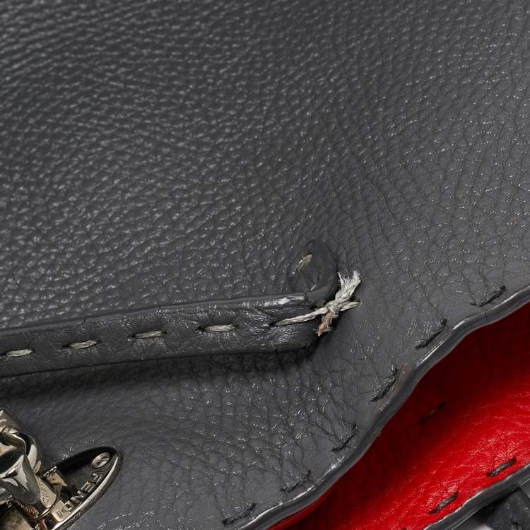 Pre Owned Fendi Grey Selleria Leather Medium Carla Tote