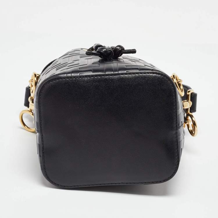 Pre Owned Fendi Black Zucca Leather Mini Mon Tresor Drawstring Bucket Bag