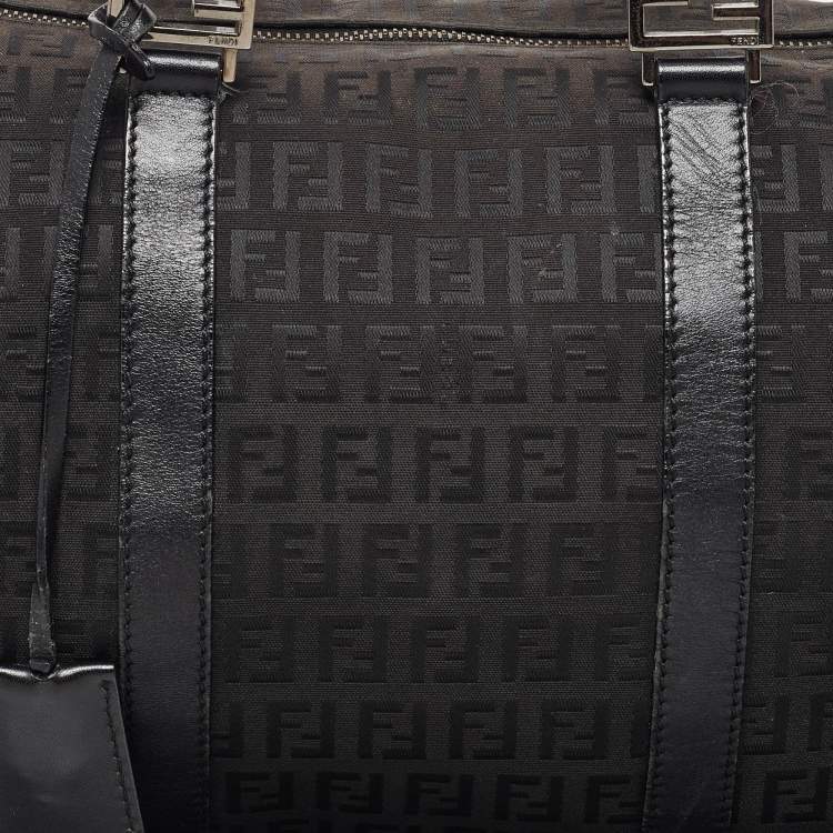 Pre Owned Fendi Black Zucchino Canvas and Leather Forever Bauletto Boston Bag