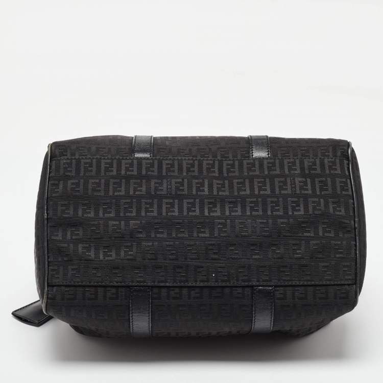 Pre Owned Fendi Black Zucchino Canvas and Leather Forever Bauletto Boston Bag