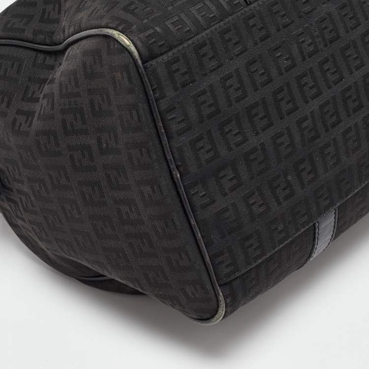 Pre Owned Fendi Black Zucchino Canvas and Leather Forever Bauletto Boston Bag