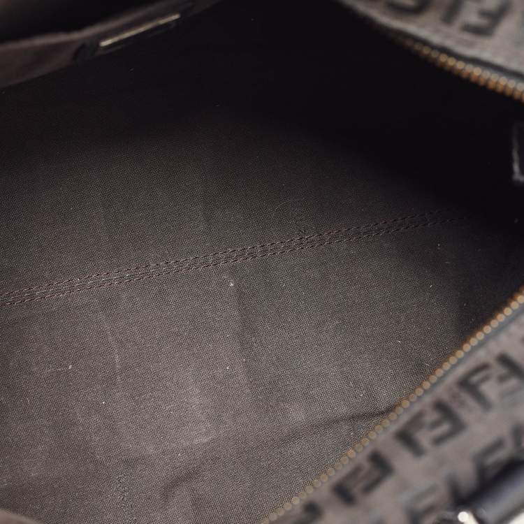 Pre Owned Fendi Black Zucchino Canvas and Leather Forever Bauletto Boston Bag