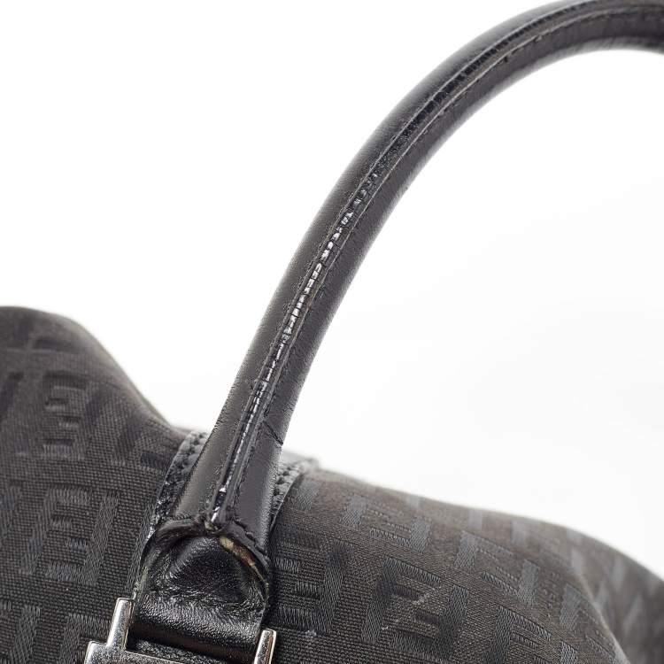 Pre Owned Fendi Black Zucchino Canvas and Leather Forever Bauletto Boston Bag